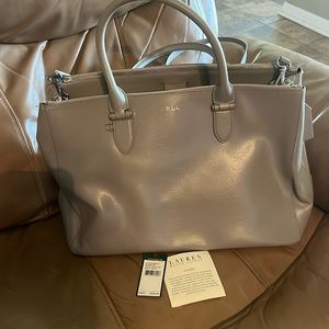 Lauren Ralph Lauren gray leather office tote
